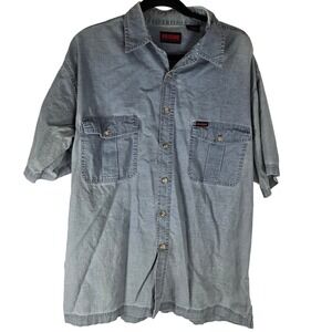 Wolverine Work Shirt Button Up Short Sleeve Pockets‎ Blue Mens L Western Utility